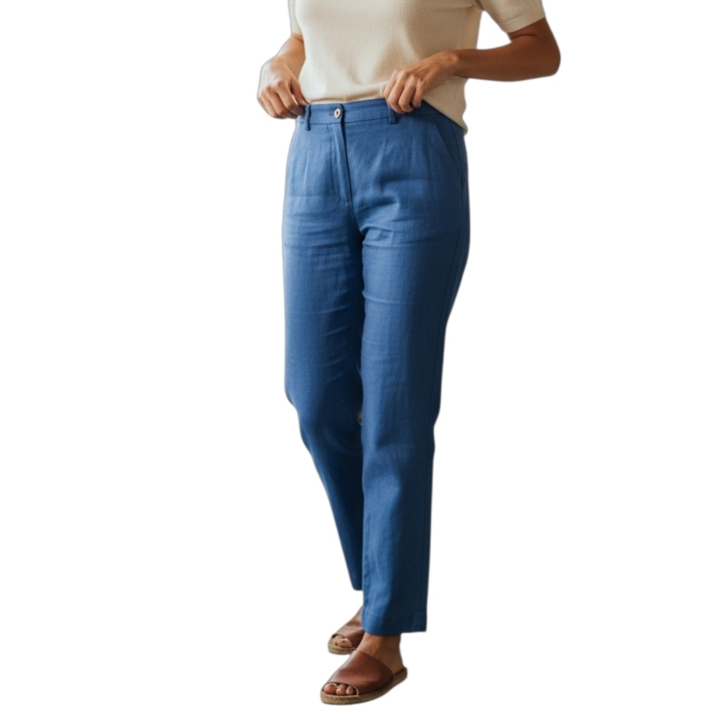 NWT Talbots Petites Windsor Curvy Linen Vibrant Blue Pants. Size 10P.